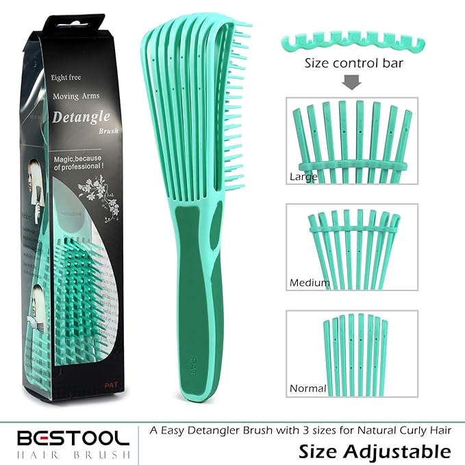 BESTOOL Detangling Brush for Black Natural Hair, Curly Hair Afro 3/4abc Texture - Faster and Easier Detangle Wet or Dry With No Pain (Green)
