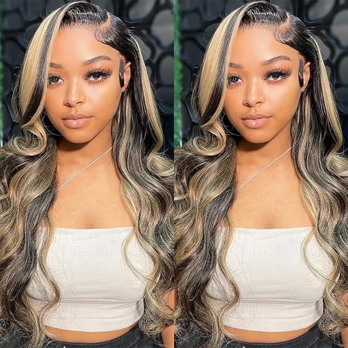 13x6 Body Wave Lace Front Wigs Human Hair 180% Density 13x6 HD Lace Front Wigs Human Hair 22Inch Highlight Balayage Wig FB/27 Glueless Wigs Pre Plucked Pre Cut Ombre Wig