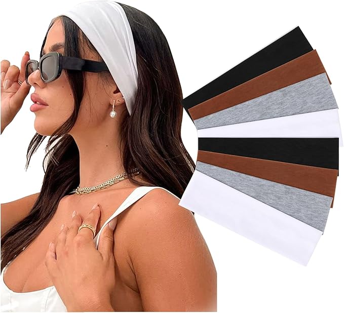DRESHOW 8 Pack Headbands for Women Yoga Knotted Headbands Elastic Criss Cross Hair Accessories Sports Head Wrap Non Slip