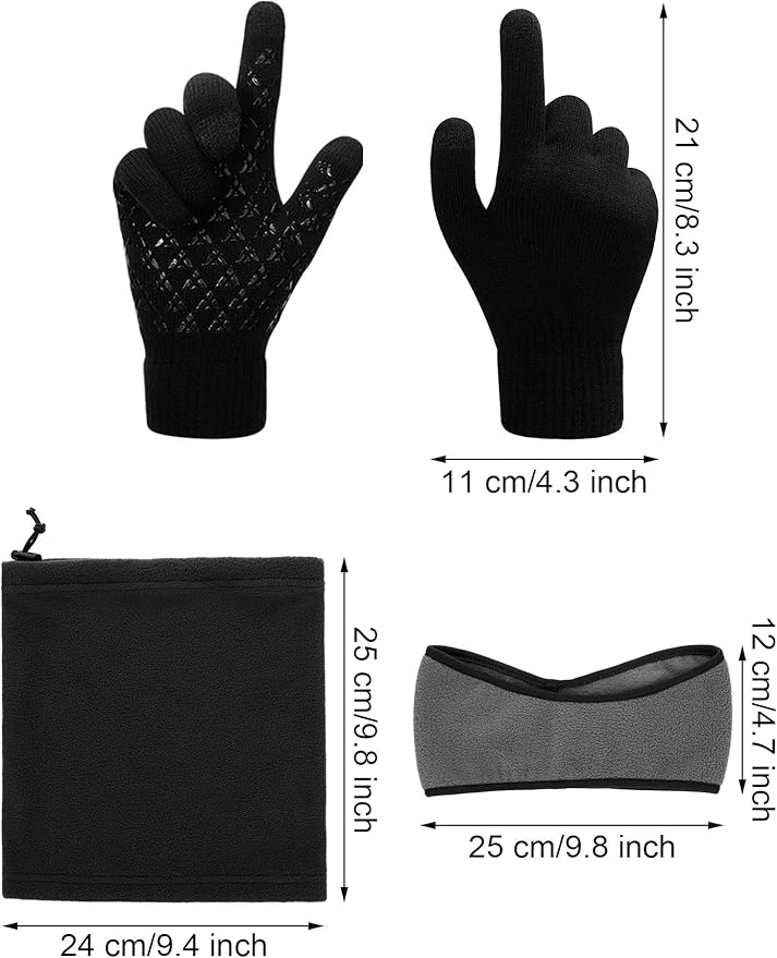 SATINIOR 6 Pieces Ear Warmer Headband Warmer Face Mask Fleece Neck Gaiter Touch Screen Winter Knit Gloves for Men and Women