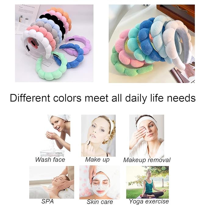 Spa Headbands for Washing Face Makeup Skin Care Headband Women Bubble Facial Beauty Headbands Puffy Shower Towel Band Hair Headband