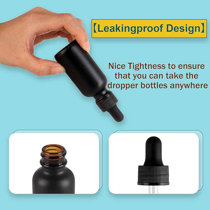 48 Pack,1oz Glass Dropper Bottle, Frosted Black Tincture Bottles with Dropper,Pretty Finish for All Kinds of Liquids,Oil Bottles for Hair- Stronger Suction ideal for Leakproof Travel