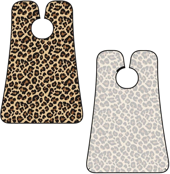 Stretchable Beard Cape, Non-Stick Hair Catcher for Trimming, Waterproof Grooming Apron, Leopard Cheetah Print