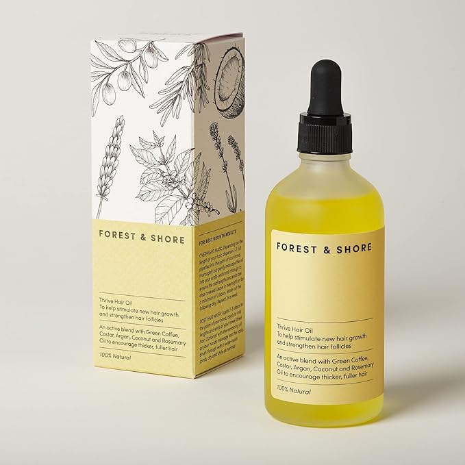 Forest & Shore Hair Growth Oil, 100% Natural, with Caffeine, Biotin, Castor , Argan & Rosemary, Effective Serum for Damaged Hair