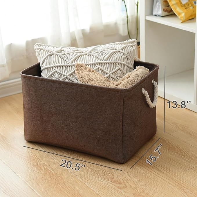 TheWarmHome Organization and Storage for Organizing - Extra Jumbo 3 Pack 20.5x15.7x13.8 inch Fabric Storage Bin for Shelves, Storage cubes for Decorative Shoes Towel Blanket Closet (Brown)