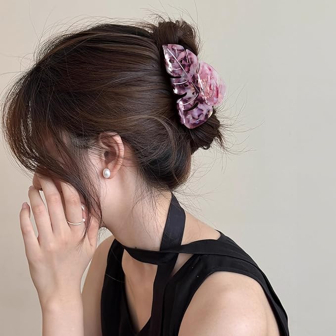 Pink Leaf Hair Claw Clip 3.5 Inch Strong Grip Hair Clip French Design Women Girls Hair Styling Accessories for Thick Thin Hair