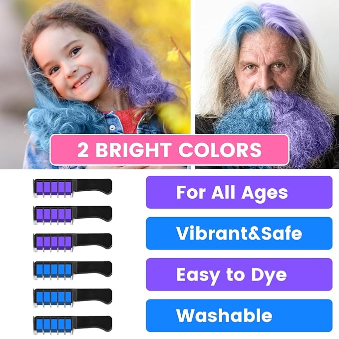 Hair Chalk for Girls-New Hair Chalk Comb Temporary Bright Washable Hair Color Dye for Kids,Washable Hair Chalk for Girls Age 4 5 6 7 8 9 10 New Year Birthday Cosplay DIY, Halloween, Christmas