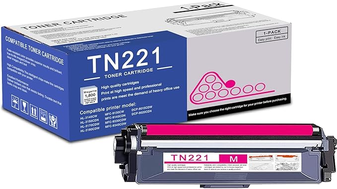 1 Pack TN221 Magenta Toner Cartridge High Yield Compatible TN221 Replacement for Brother HL-3140CW 3150CDN 3170CDW MFC-9130CW 9140CDN 9340CDW DCP-9015CDW 9020CDN Printer