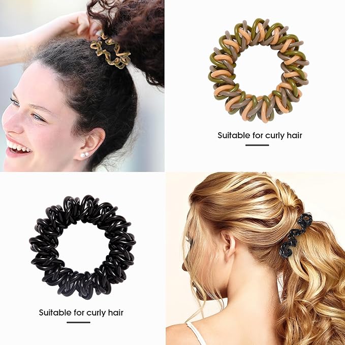 Upgraded Version Spiral Hair ties for Women, No Crease Clear Coil Hair Ties Spiral Ponytail Holders Scrunchies, Hair Coils/Phone Cord Hair Ties for Thin Hair/Soft Elastic. (8, Multicolor)