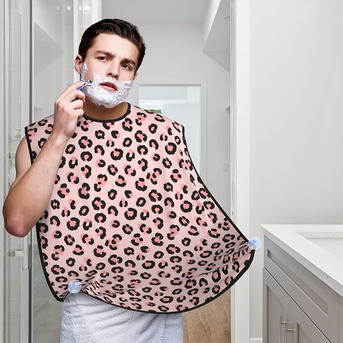 Stretchable Beard Cape, Non-Stick Hair Catcher for Trimming, Waterproof Grooming Apron, Cheetah Leopard Print Floral Pink