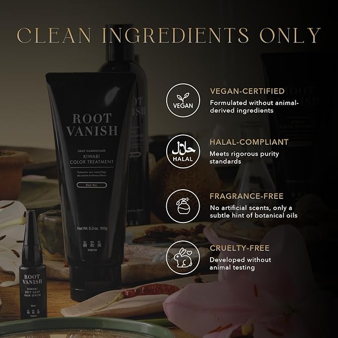 KIWABI Root Vanish Color Treatment in Light Brown Instantly Camouflages Gray Roots and Hair with Natural Anti-Aging Botanicals (150g, Paraben Free, Gray)