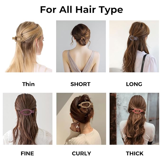 8 Pack French Flat Hair Clips for Women– Large Matte No-Slip Claw Barrettes in Black, Beige, Light Brown & Dark Brown,Strong Hold for Thick & Thin Hair