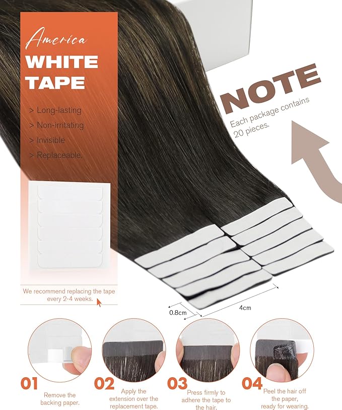 Sunny Hair Brown Tape in Hair Extensions 24 Inch Remy Tape in Extensions Human Hair Balayage Brown Tape ins Human Hair Extensions 20Pcs 50g