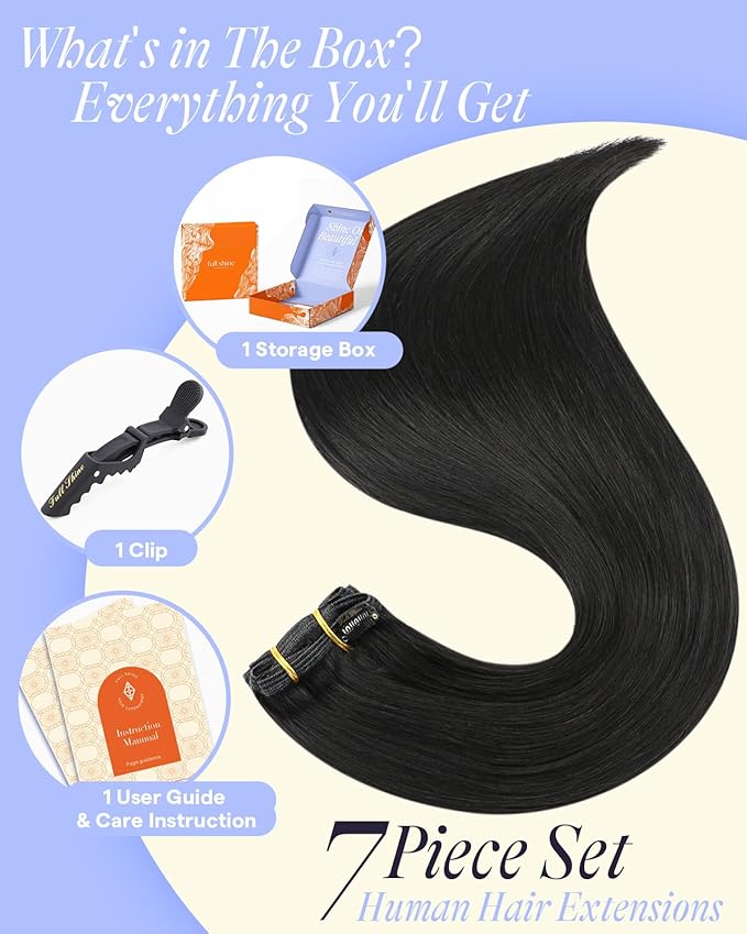Full Shine Clip in Black Hair Extensions 18 Inch 160 G Clip in Hair Extensions Black Women for Fullness 7 Pcs