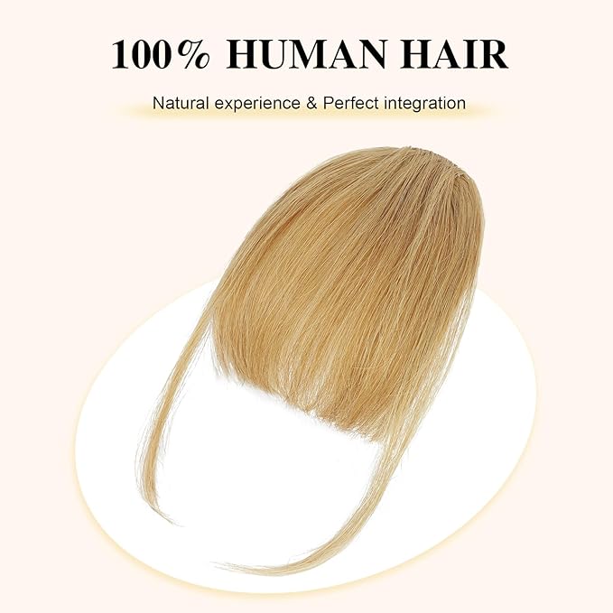 BOGSEA Clip in Bangs 100% Human Hair Bangs with Temples Bangs Hairpieces for Women Clip in Fake Bangs for Daily Wear (Honey Blonde, Wispy Bangs)