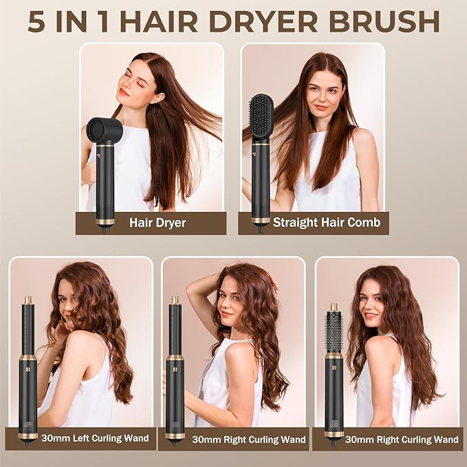 5 in 1 Blow Dryer Brush, Negative Ion Hair Dryer Brush Set Upgrade Hot Air Brush Air Styler Curling Wrap Air Curler, Curling Iron Hair Styling Tools As A Gift for Straight/Curl/Drying/Smoothing