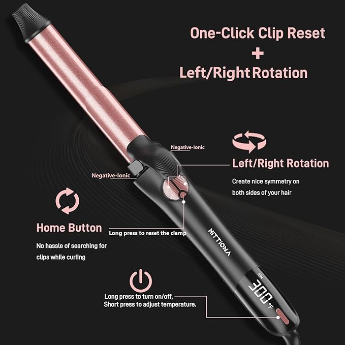Rotating Curling Iron - 3 in1 Automatic Curling Irons with Interchangeable CurlingWand, 3/4, 1 1/4, 1 Inch for Lasting Beach Waves, Adjustable Temp, Instant Heat, Dual Voltage (Rose Gold)