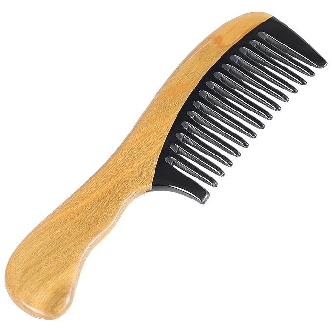 Onedor Handmade Green Sandalwood Buffalo Horn Wide Tooth Hair Combs - Anti-Static Scented Wooden Detangler Combs