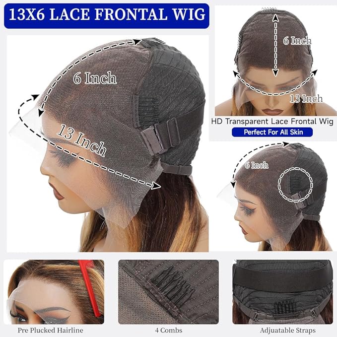4/27 Ombre Lace Front Wig 200 Density Real Virgin Hair 30 Inch Highlight Straight Wigs Human Hair Pre Plucked Honey Blonde Wig Human Hair 13x6 HD Lace Frontal Wig