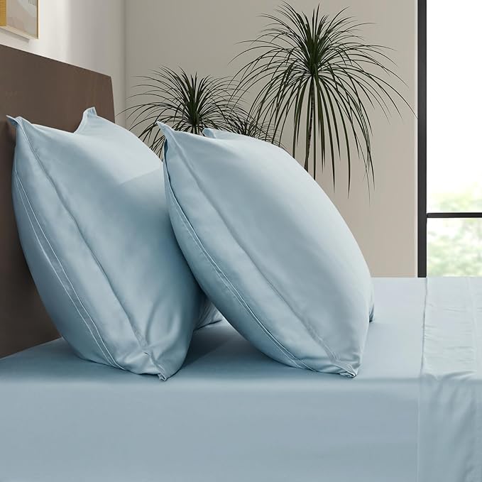 Luxury Bamboo Market | Queen Envelope Pillowcase Set | 100% Viscose Made from Bamboo | Organically Grown | Ultra Soft | Cooling | 2pcs [Spa Blue]