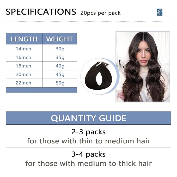 COOKAYU Invisible Tape in Hair Extensions, Darkest Brown 22Inch 50g 20pcs Seamless Invisi Edge Tape in Human Hair Straight Invisible Hair Extensions