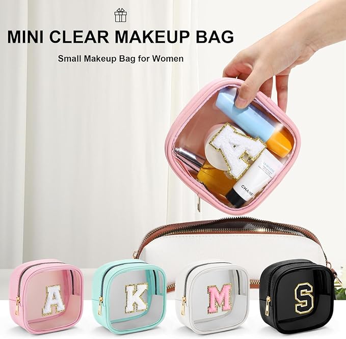 YOOLIFE Initial Makeup Bag Travel Toiletry Bag, Clear Makeup Bag Car Accessories For Women Clear Makeup Bags With Zipper Girlfriend Teacher 13 Year Old Girl Gifts Daughter Girl Gifts Mini Black Q