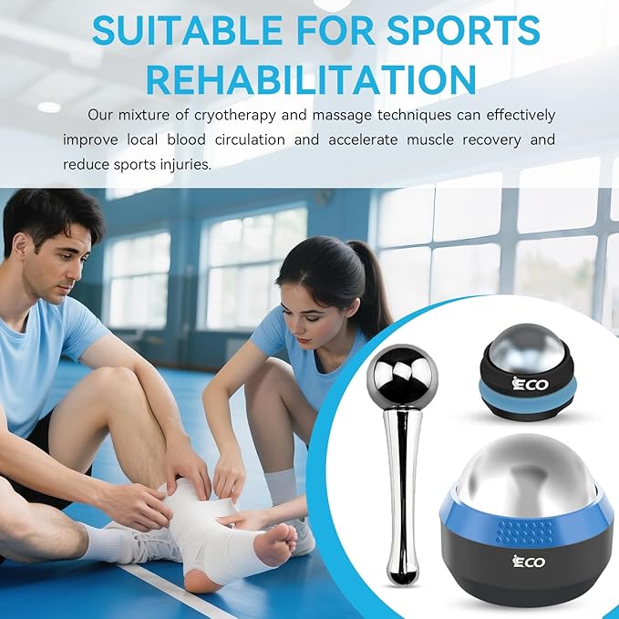 iECO Cryosphere Cold Massage Roller Ball – Ice Cold and Hot for Deep Tissue and Sore Muscle Relief of Stiffness and Stress, Body, Neck, Back, Foot, Plantar Fasciitis, Gifts for Him