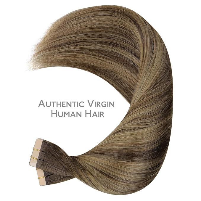 Wennalife Tape in Hair Extensions Human Hair, 40pcs 100g 22 inch Balayage Chocolate Brown to Caramel Blonde Hair Extensions Real Human Hair Straight Tape in Extensions Reusable Real Hair Extensions