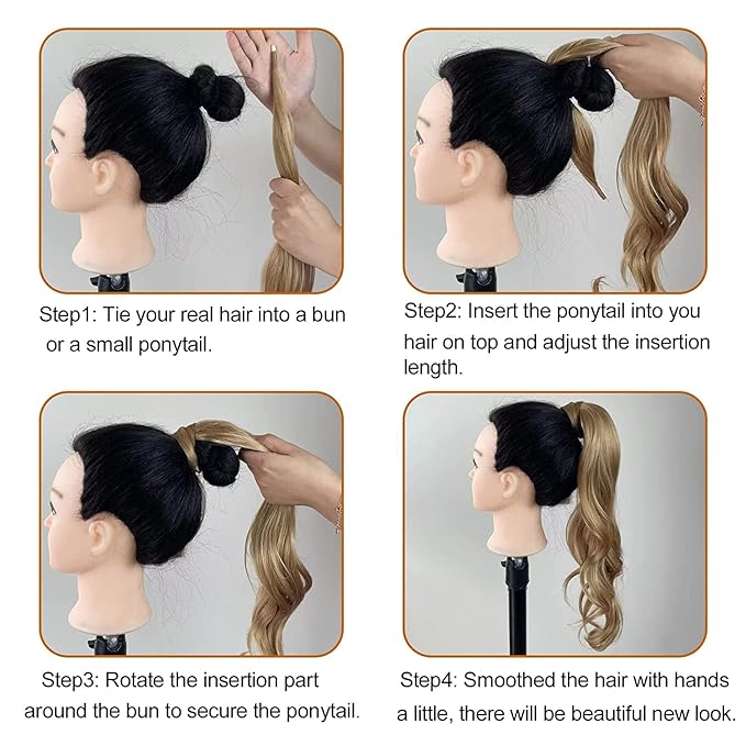 Chicmoi Blonde Ponytail Extainson 32 Inch Flexible Wrap Around Ponytail Hair Extension Long Wavy Pony Tails hair Extension Synthetic Hairpieces For Women and Girls