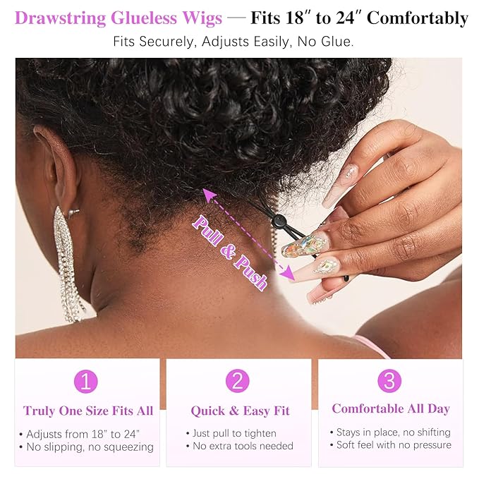 7x6 Burmese Curly Glueless Wigs Human Hair Pre Plucked Pre Cut 250% Density Drawstring Wig for Black Women 7x6 HD Lace Front Wigs Human Hair Glueless Wear and Go Nautural Color 24 Inch