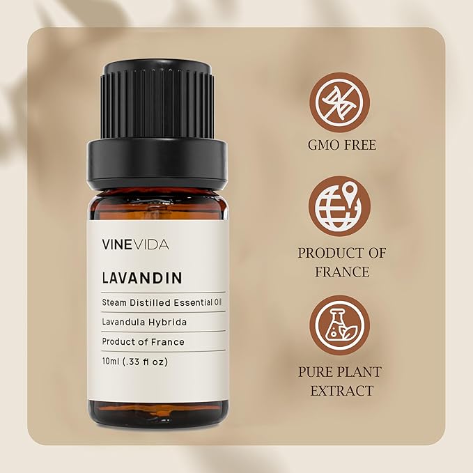 VINEVIDA Lavandin Essential Oil 10 mL - Undiluted, Pure, Vegan, Reusable Glass Bottle