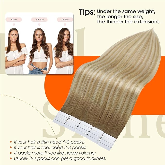 Full Shine Balayage Tape in Hair Extensions Human Hair Brown to Honey Blonde And Blonde Human Hair Tape in Extensions Straight Remy Ombre Extension Seamless PU Tapes Double Sided 18Inch 50G 20pcs