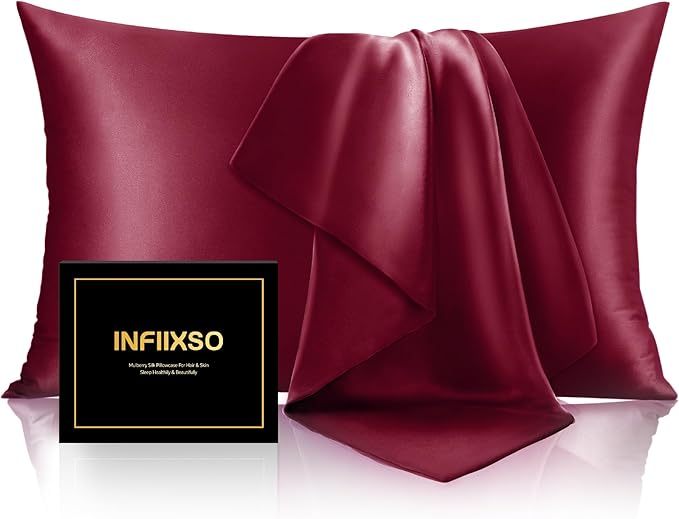 INFIIXSO Mulberry Silk Pillowcase for Hair and Skin, Silk Pillow Cases King Size with Hidden Zipper 20x40 Inches, Super Smooth and Soft Cooling Pillow Cases for Hot Sleepers(Burgundy, 1 Pack)