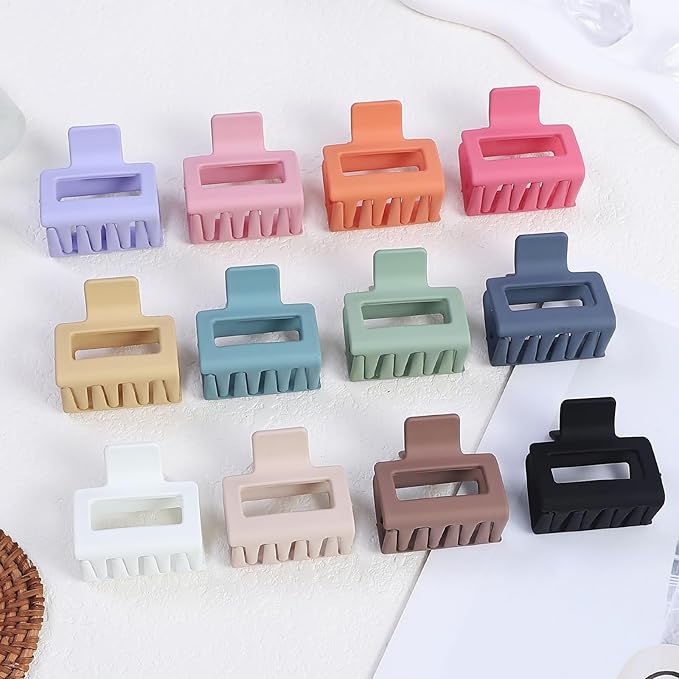 2 Inch Medium Hair Claw Clips 12 Pcs Square Hair Clips for Thin Hair Matte Nonslip Acrylic Banana Jaw Clips Bulk Hair Accessories for women and Girls - Colorful