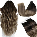 LaaVoo Hair Extensions Tape in Ombre Real Human Hair Tape in Extensions Natural Black to Medium Brown Mixed Caramel Brown 22 Inch 20pcs/50g