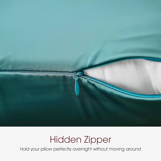 100% Silk Pillow Cases 2 Pack King Size Mulberry Silk Pillowcase for Hair and Skin Set of 2 Highest Grade 6A Silk Soft Breathable Silk Pillow Cases with Hidden Zipper, Teal