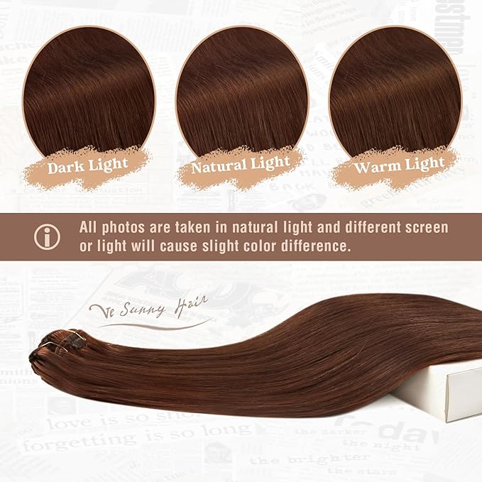 Ve Sunny Human Hair Clip in Extensions Double Weft Dark Auburn Red Remy Hair Extensions for Women Thick Hair Extensions Clip ins Short 7pcs 100g 14 inch