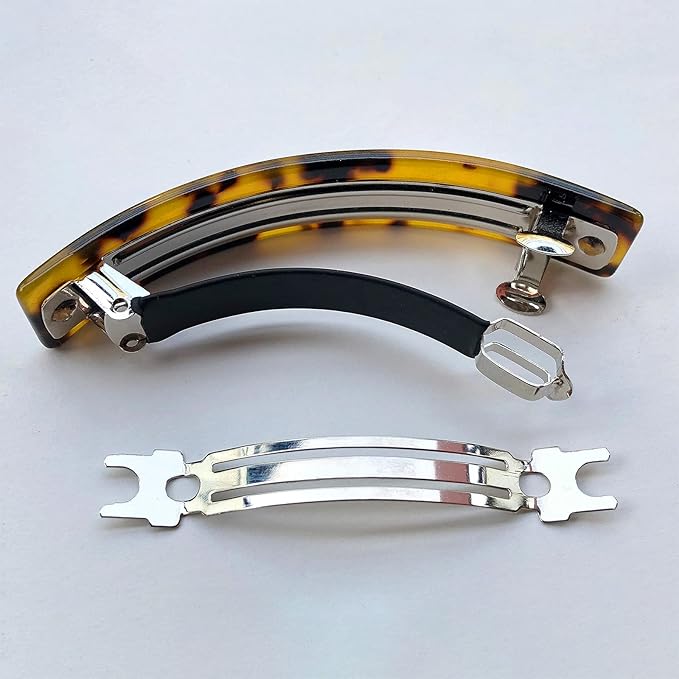 Large French Barrettes for Women Fine Thick Hair, Classic Tortoise Shell Hair Clips Wide Curved Celluloid Ponytail Holder Clamp Fashion Hair Accessories Automatic Clasp Hairgrips 3 Pack