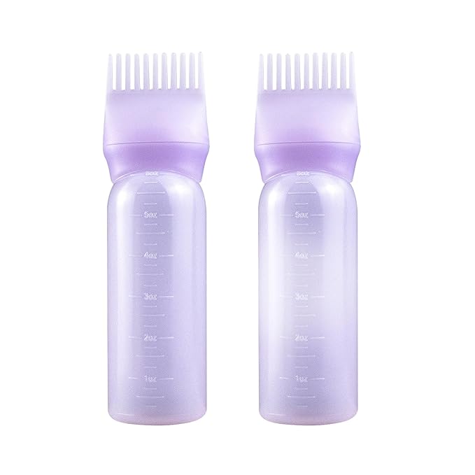 Root Comb SIMPLE GRIP Applicator Bottles, 6 Ounce, Oil Applicator with Graduated Scale (2 Pack, Purple)