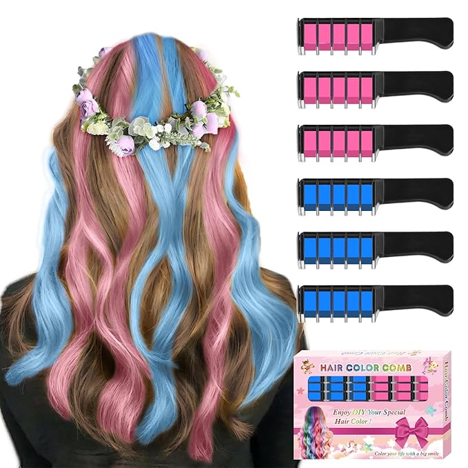 Hair Chalk for Girls - Temporary Bright Hair Color Comb for Birthday, Cosplay, Halloween, Christmas