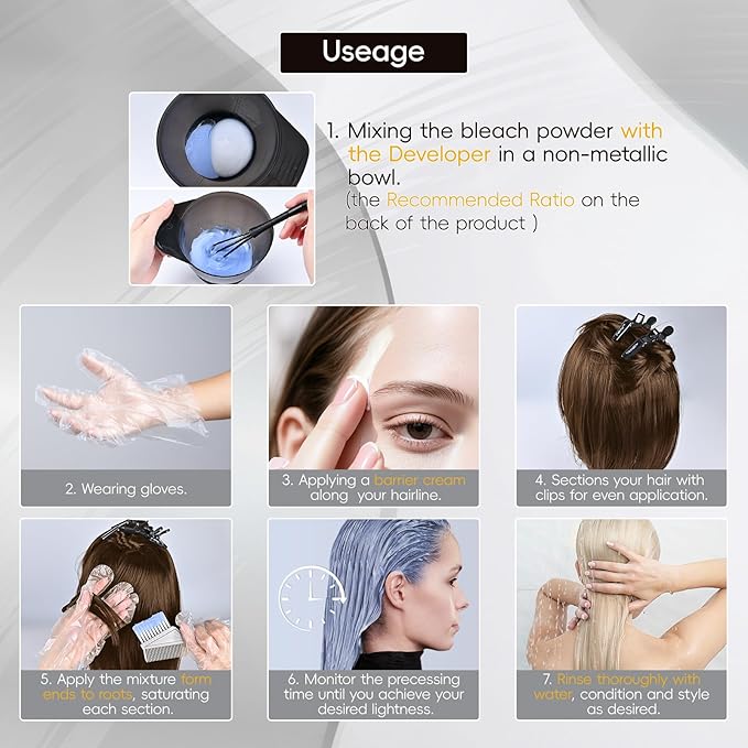 Bleach for Hair 100g / 3.53oz, Hair Powder Bleach, Ammonia-Free Formula Lifts up to 8, Removes Color Quickly and Evenly