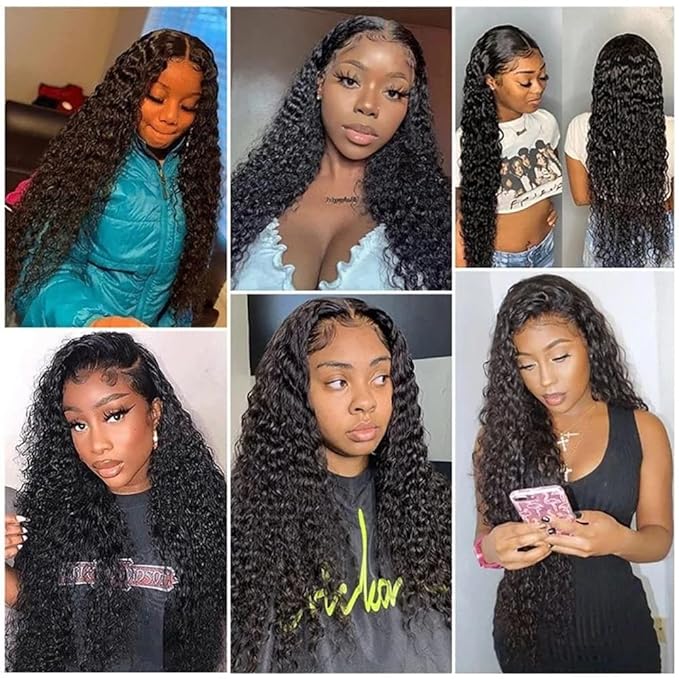 13X6 HD Lace Front Wigs Human Hair Pre Plucked Deep Curly Wave Brazilian Virgin Wigs with Baby Hair for Black Women Natural Black Color 180% Density 20 Inch