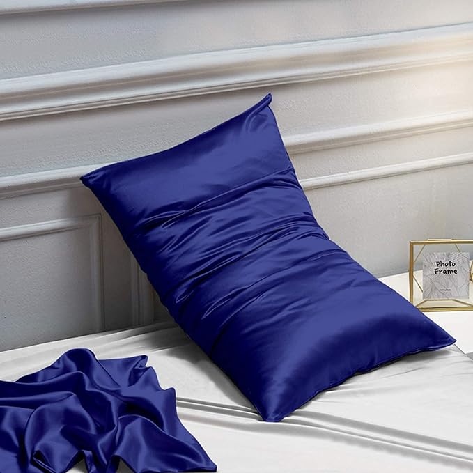 NTBAY 2 Pack Satin King Pillowcases for Hair and Skin, Luxurious and Silky Pillow Cases with Envelope Closure, 20x36 Inches, Navy Blue