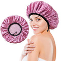 Shower Cap for Women, Large Shower Caps Reusable Waterproof with Elastic Band, Silky Satin Double-layer Bath Cap for Braids Long Hair
