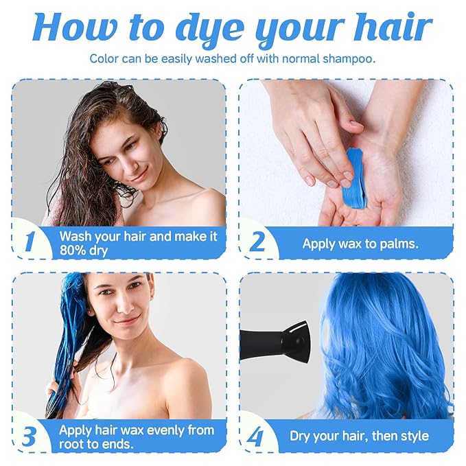 Blue Temporary Hair Color Wax Kit for teenagers,Crazy Hair Day Accessories, Gifts for Kids,Instant Hair Dye Color Wax for Party, Cosplay, Halloween, Christmas,Washable Crazy Hair Style