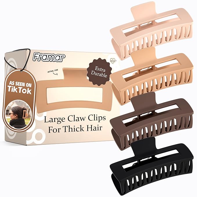 FRAMAR Extra Large Claw Clips For Thick Hair – Hair Claws Pack, Large Hair Clips For Thick Hair, Claw Clip Pack, Hairclips, Hairclips. For Women, Ganchos Para El Cabello – Non Slip Matte Finish