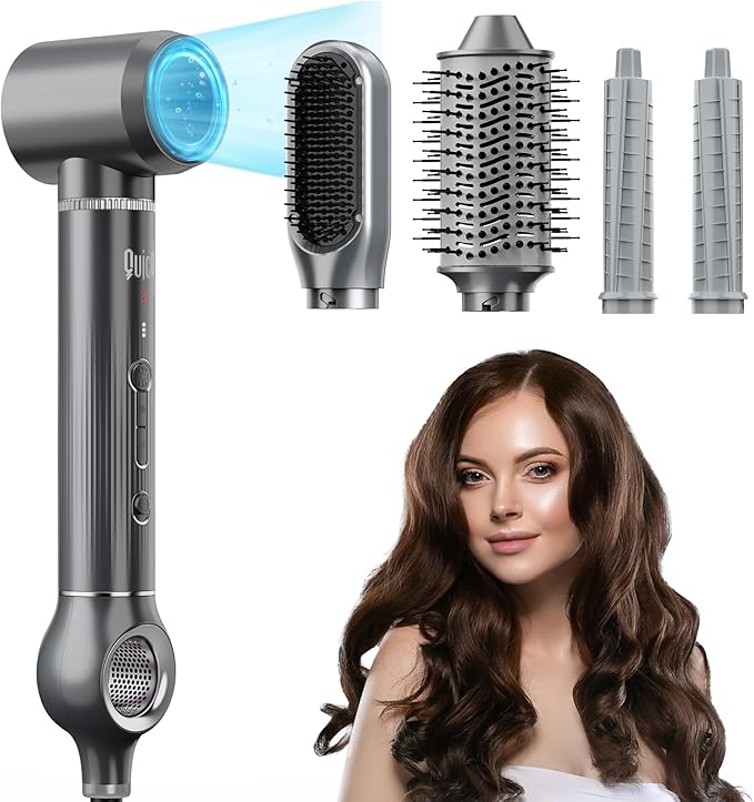 Quico 5 in 1 Blow Dryer Brush, Auto-Rotating Curling Brush, Air Curler for Hair, Hot Air Hair Styler with Negative Ions, No Heat Damage