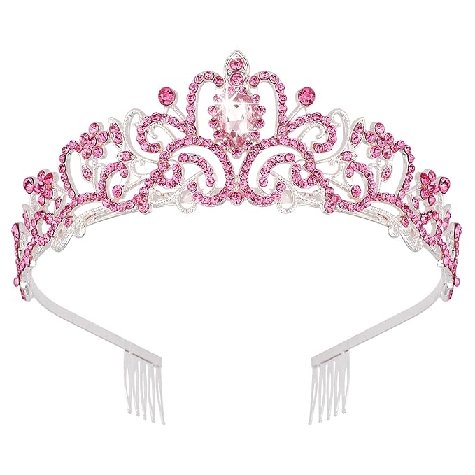 Didder Silver Tiaras and Crowns for Women, Pink Crystal Tiara Crowns For Women Girls Elegant Crown with Combs Princess Crown Tiara Birthday Crowns for Women Bridal Wedding Prom Birthday Party