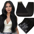 Full Shine Black Human Hair Extensions Seamless Clip in Hair Extension 22 Inch Natural Human Hair Clip in Extensions Black Real Hair for Women Thick End 8 PCS 120 G