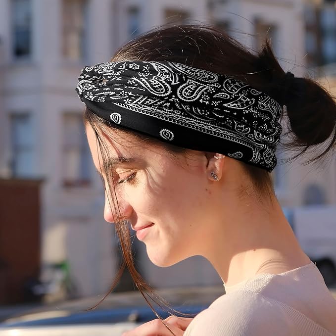 DRESHOW 6 Pack Boho Non-Slip Headbands for Women Girls Yoga Workout Running Knotted Turban Floral Printed Elastic Head Wrap
